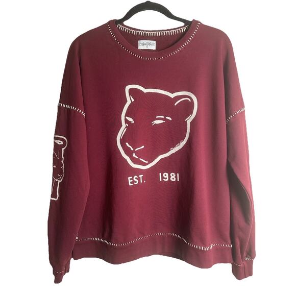 Lauren Moshi Panther XS Lightweight Sweatshirt Women Burgundy Graphic Pullover